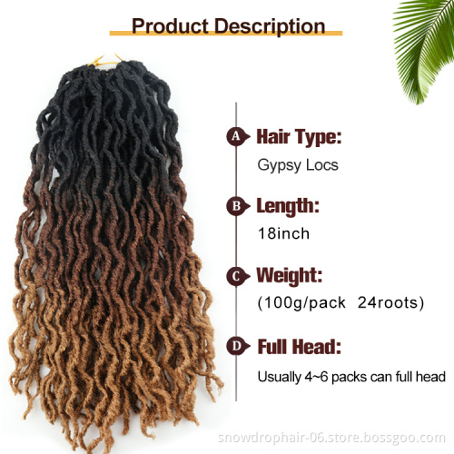 Synthetic Gypsy Locs Extension Braids Wavy Curly Crochet Braid Hair Goddess Faux Locs
